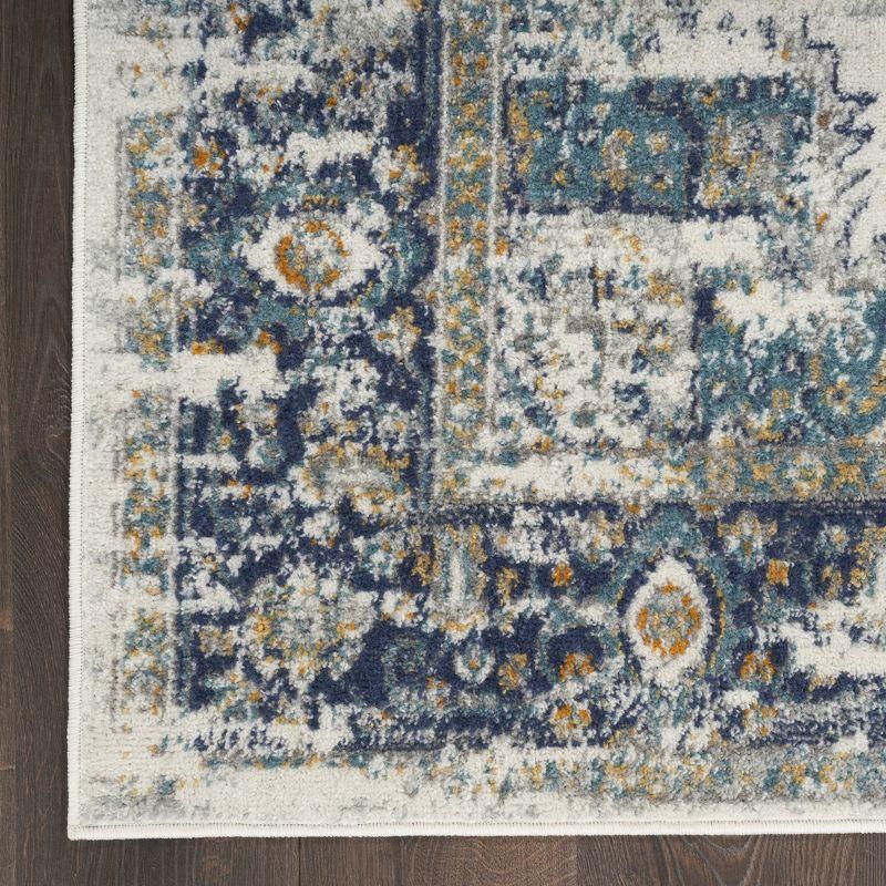 Ivory Grey Blue Floral 8' x 10' Synthetic Area Rug