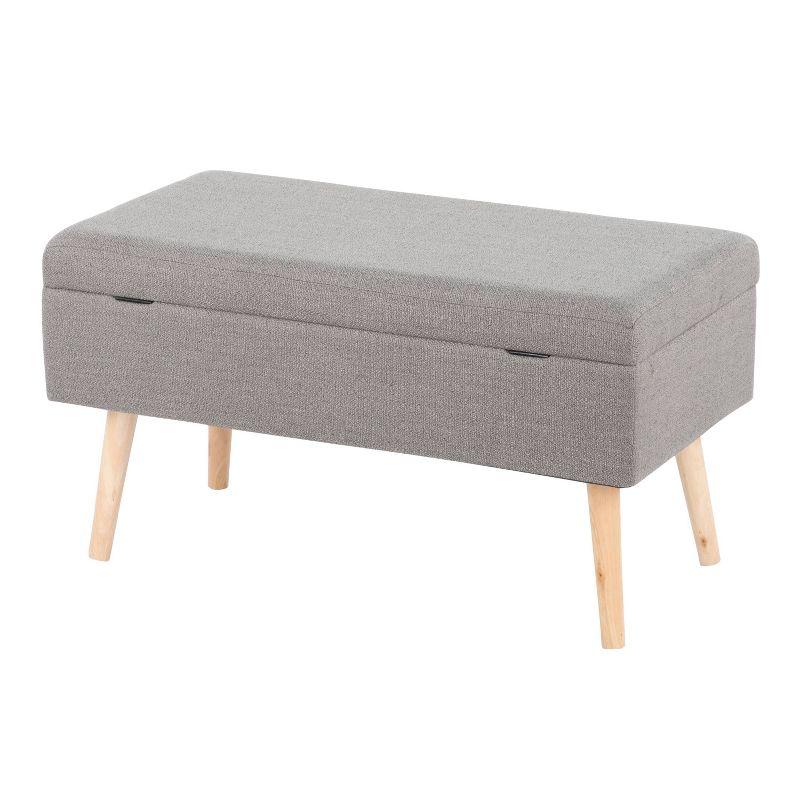 Contemporary Gray Fabric Upholstered Storage Bench with Natural Wood Legs