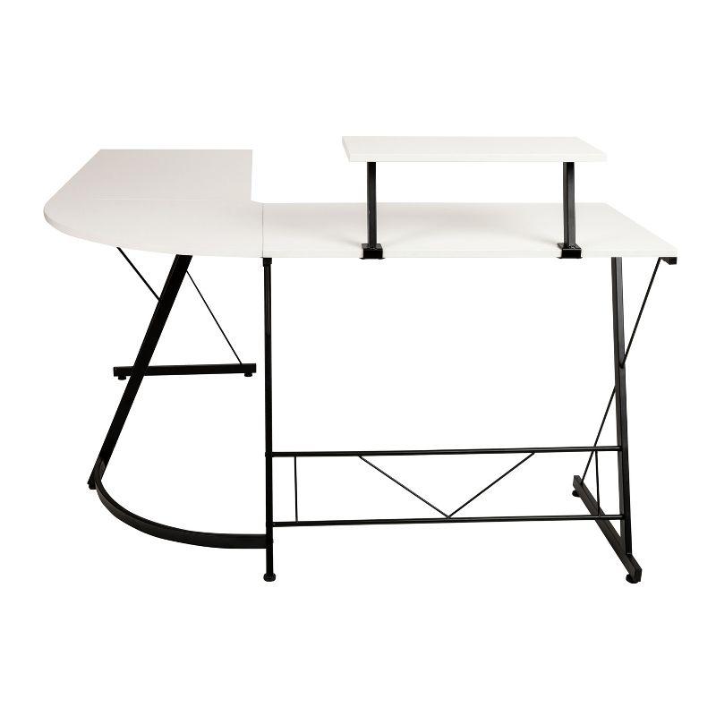 Sleek 71.5" White Laminate and Black Metal L-Shaped Gaming Desk with Monitor Stand