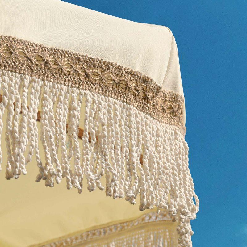 LAGarden BOHO 9' Fringe Patio Umbrella with Tassels UPF50+ Boho Style 5-Year-Non-Fading for Outdoor Yard Market Butter Twisted Root beige