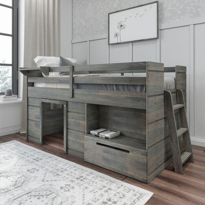 Max & Lily  Modern Farmhouse Low Loft Bed with Storage Drawer, Solid Wood Bed for Kids