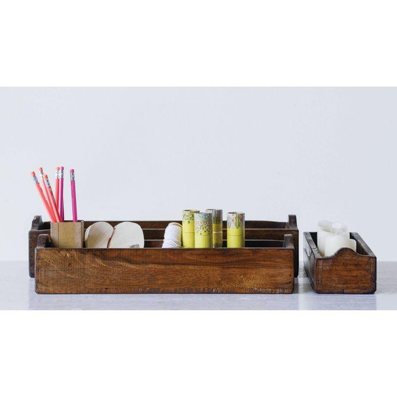 Storied Home Set of 3 Found Wood Boxes Brown: Rustic Decorative Trays, Not for Food Service