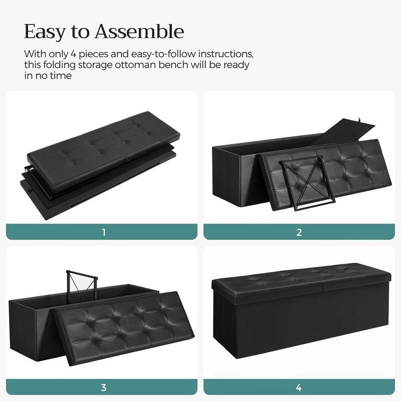 SONGMICS 43" Folding Storage Ottoman Bench Leather Ottoman Storage Footrest Hold up to 660lb Black