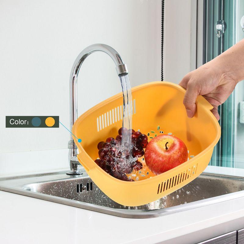 Unique Bargains Colander Bowl Strainers Set Plastic Double Layered Drain Basket Blue 2 Pcs