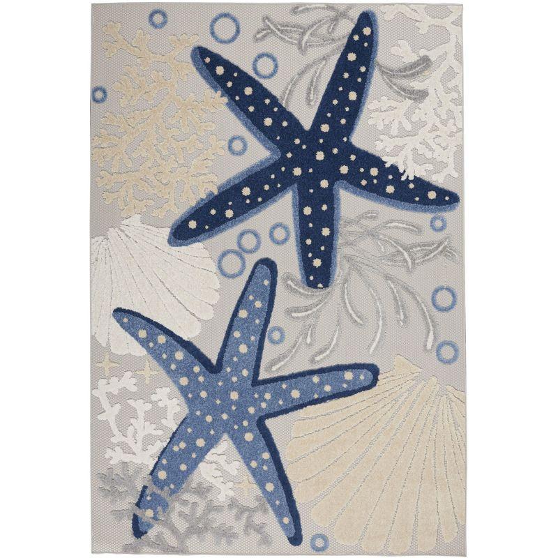 Blue and Grey Coastal Starfish Indoor/Outdoor Area Rug