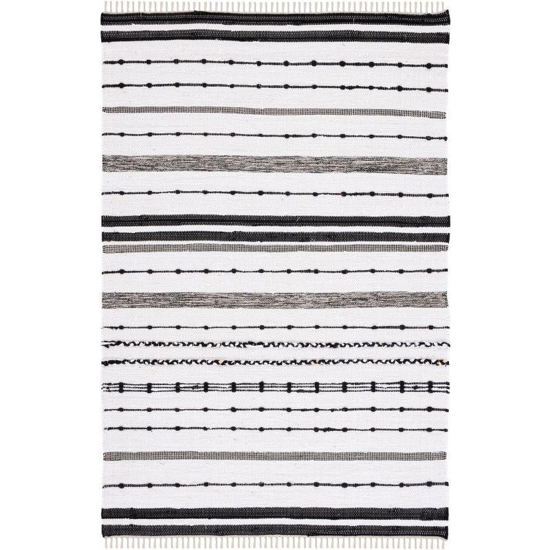 Ivory and Black Striped Wool Cotton 4' x 6' Area Rug