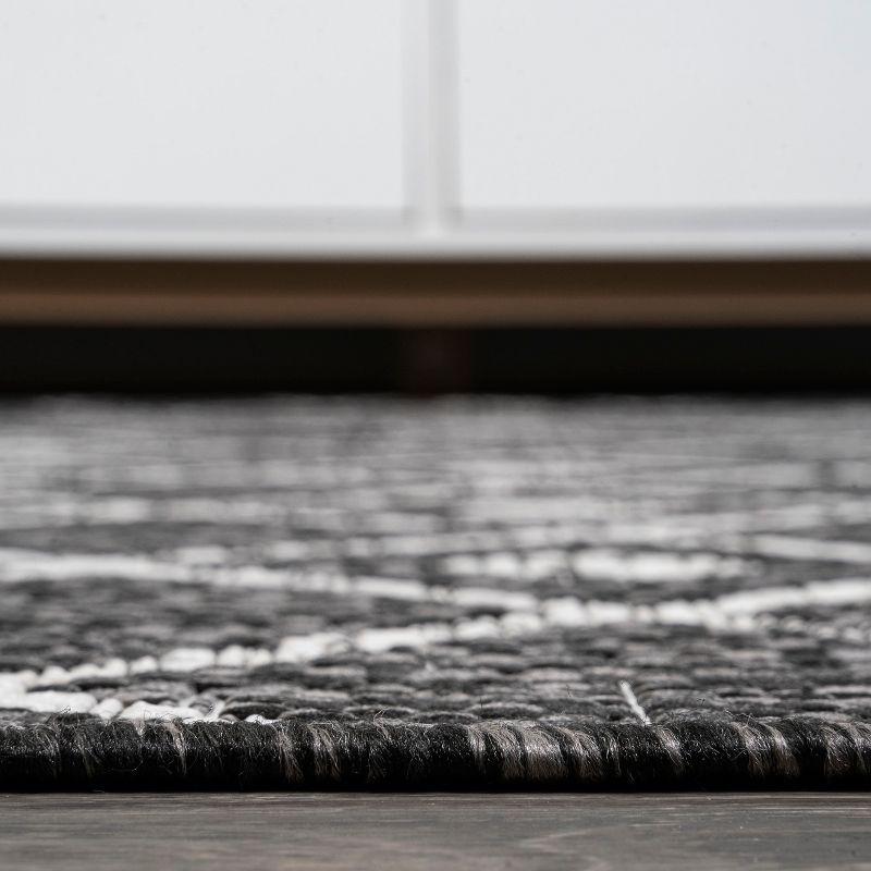 2'x10' Nokat Modern Bohemian Styled Indoor/Outdoor Runner Rug, Black/Ivory - JONATHAN Y