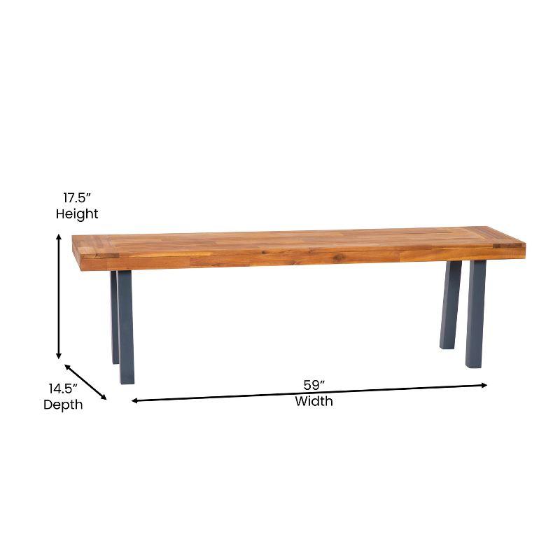 Martindale Solid Acacia Wood Patio Dining Bench with Black Legs