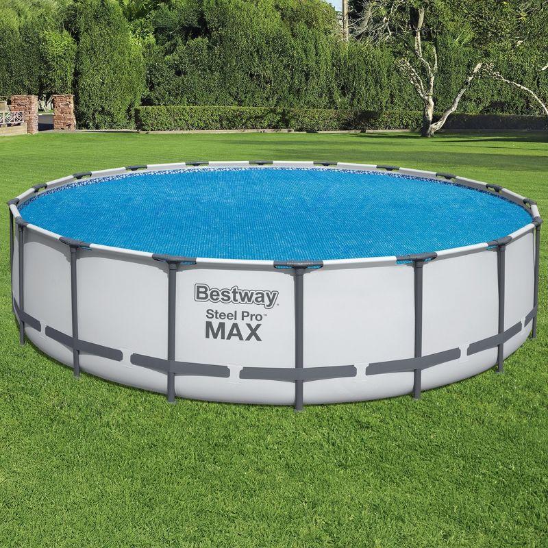 Bestway Flowclear 18 Foot Round Solar Heat Secure Pool Cover for Above Ground Swimming Pools with Storage Bag, Blue (Cover Only)