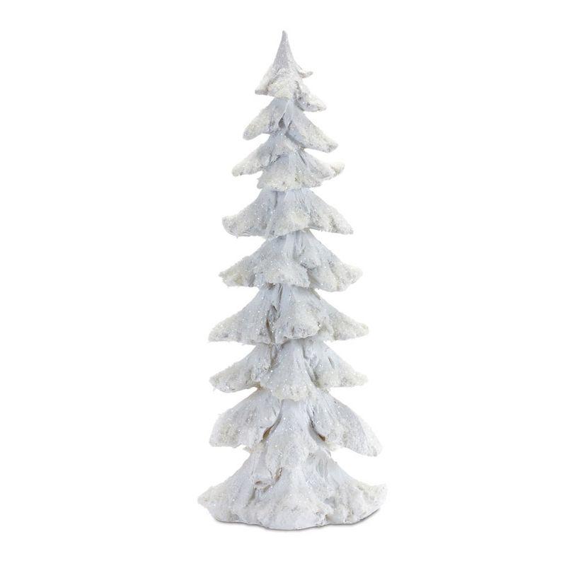 Flocked White Pine Tree with Carved Design (Set of 4)