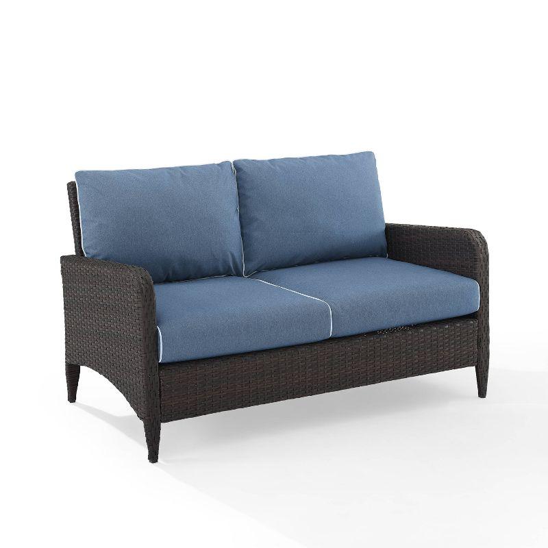 Kiawah Blue Wicker and Steel Outdoor Loveseat