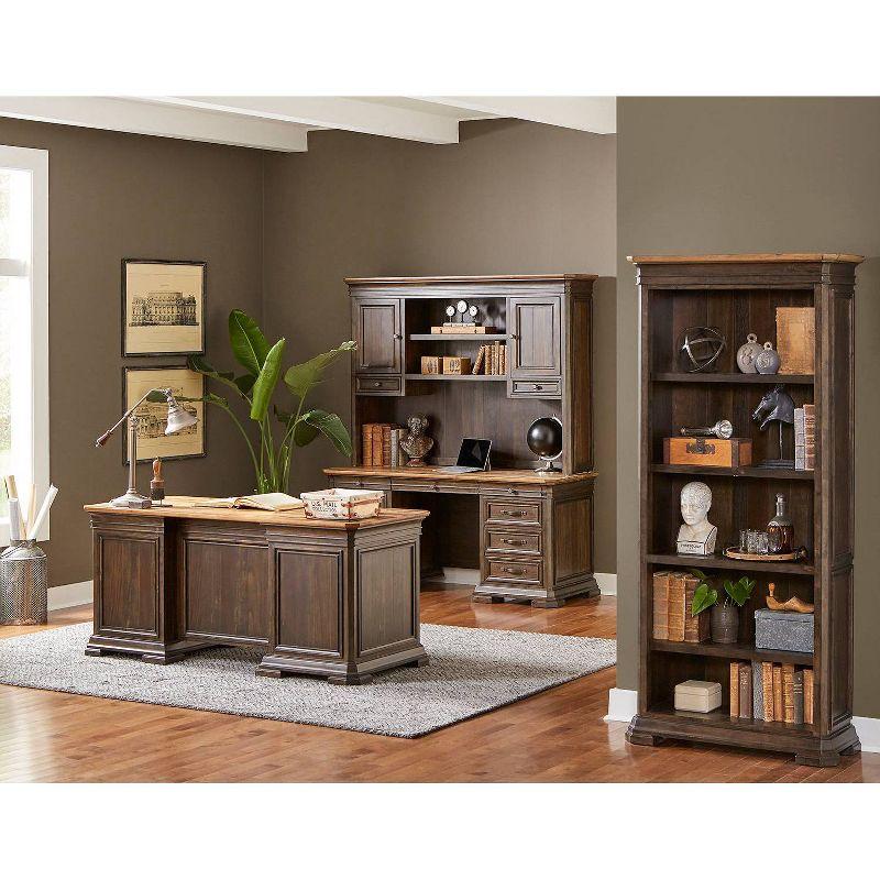 Brown Wood Double Pedestal Executive Desk with Drawers