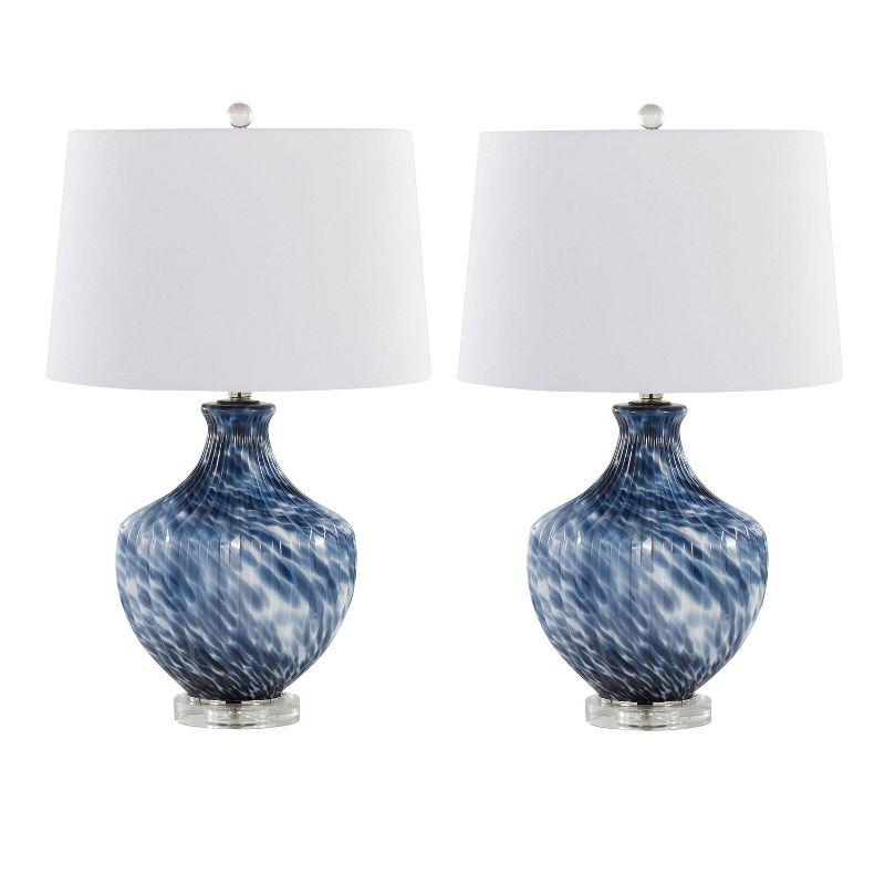 Lotus 27'' Blue and White Glass Table Lamps with Linen Shades