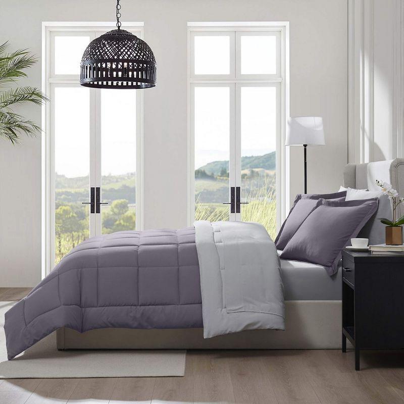 Nestl Bed in a Bag Reversible, 7 Piece Queen Size Bedding Set - Grayish Purple/Light Grey