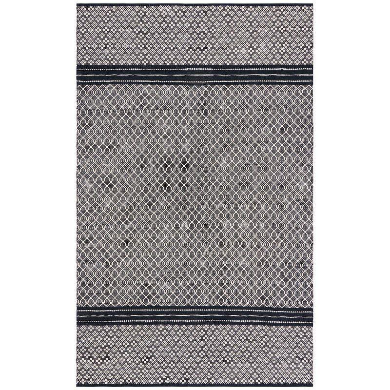 Black and White Handwoven Wool Kilim Area Rug, 6' x 9'