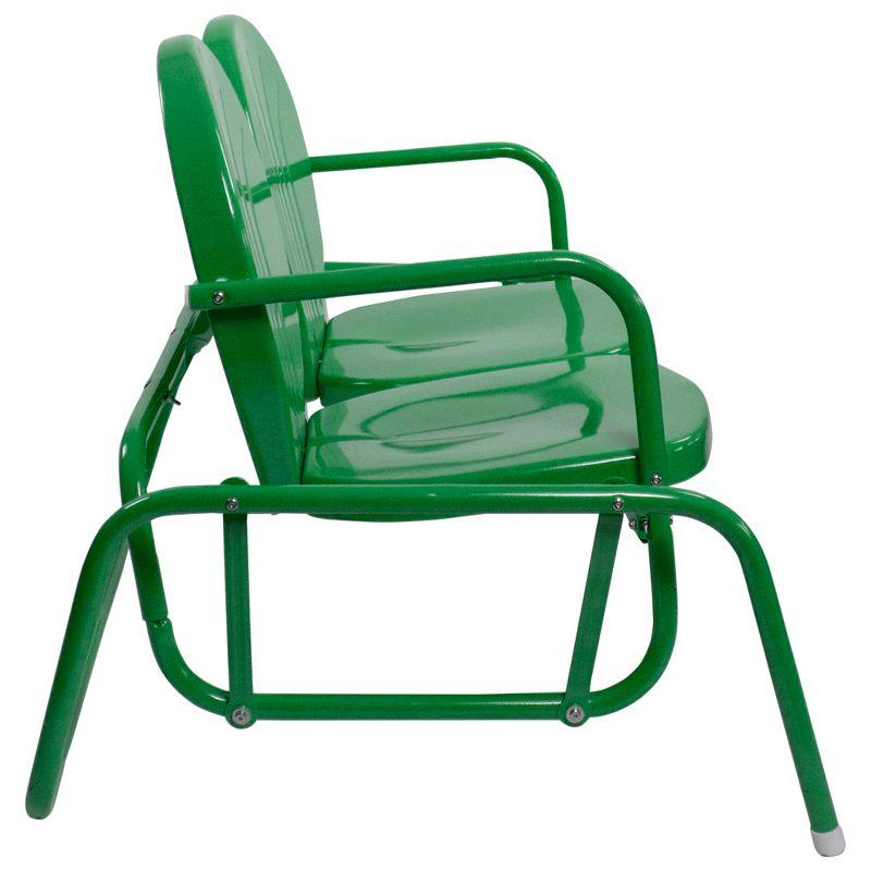 Green Retro Metal Double Glider Patio Chair with Powder-Coated Finish