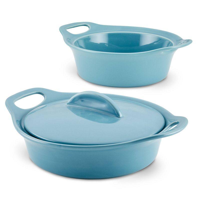 Agave Blue Ceramic Round Casserole Dish Set with Shared Lid