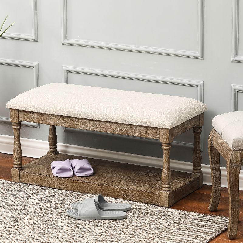 LuxenHome Upholstered Beige Linen Entryway and Bedroom Bench