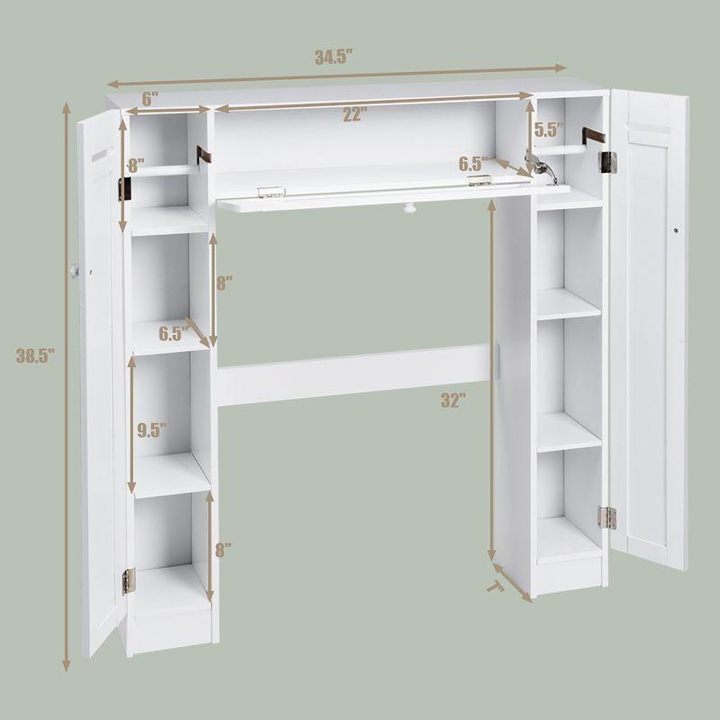 Costway Over the Toilet Storage Wooden Cabinet Drop Door Spacesaver Bathroom White