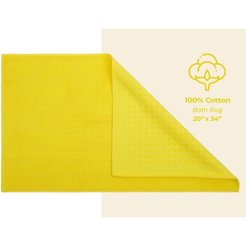 American Soft Linen 100% Cotton Bath Mat Rugs, 20x34 inches Slip Resistant Bottom Base Bath Mats for Bathroom, Yellow