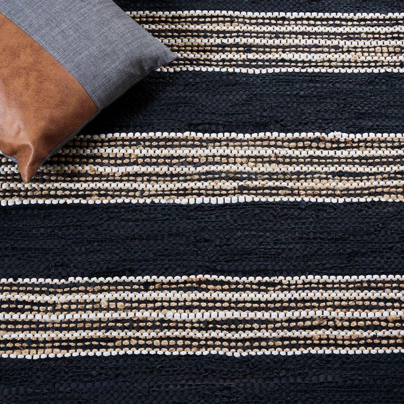 Vintage Leather W/ Fringes VTL601 Hand Woven Indoor Accent Rug - Black/Natural - 2'x3' - Safavieh