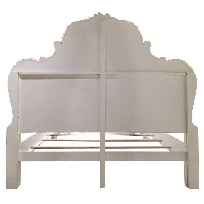 92" Eastern King Bed Dresden Bed Bone White Finish - Acme Furniture: Traditional Design, Claw Feet, Faux Leather Upholstery