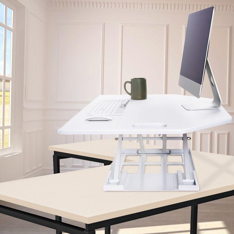 X-Elite Premier Corner Standing Desk Converter with Pneumatic Height Adjustment – White – Stand Steady