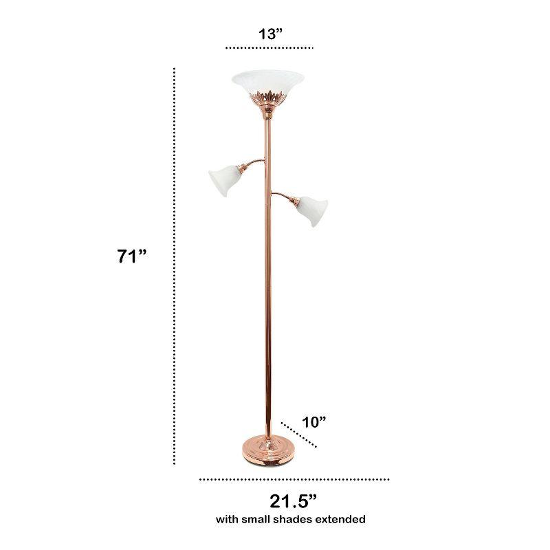 Torchiere Floor Lamp with 2 Reading Lights and Scalloped Glass Shades - Lalia Home