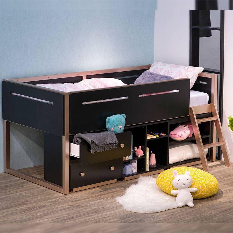 22" Prescott Youth Bookshelf in Black and Rose-Gold for Kids