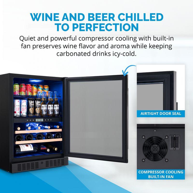 Newair 24" Built-in Dual Zone Wine and Beverage Refrigerator 24 Bottles & 100 Cans, Black Stainless Steel, Drinks and Wine Combination Fridge