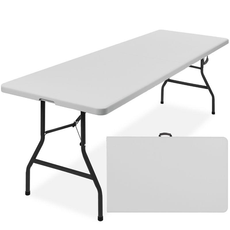 8ft Plastic Folding Table, Indoor Outdoor Heavy Duty Portable w/ Handle, Lock for Picnic