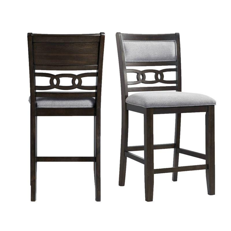 Luxe Gray Upholstered Ladderback Counter Height Side Chair Set in Walnut