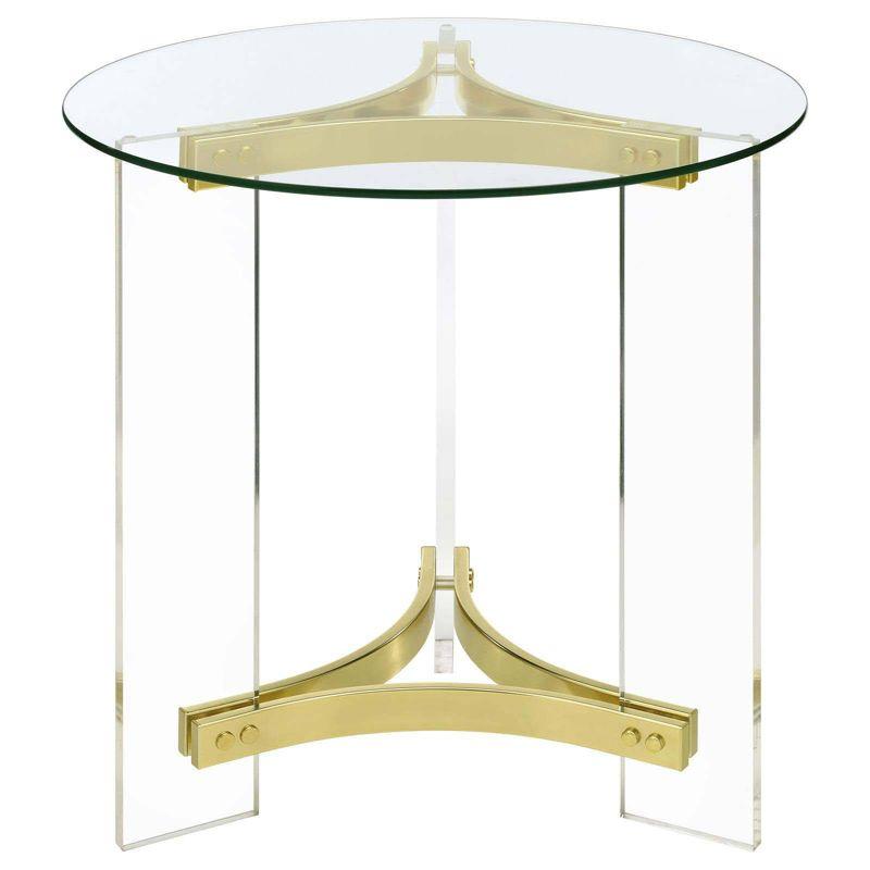 Coaster Janessa Modern Round Glass Top End Table with Acrylic Legs Clear Acrylic/Brass