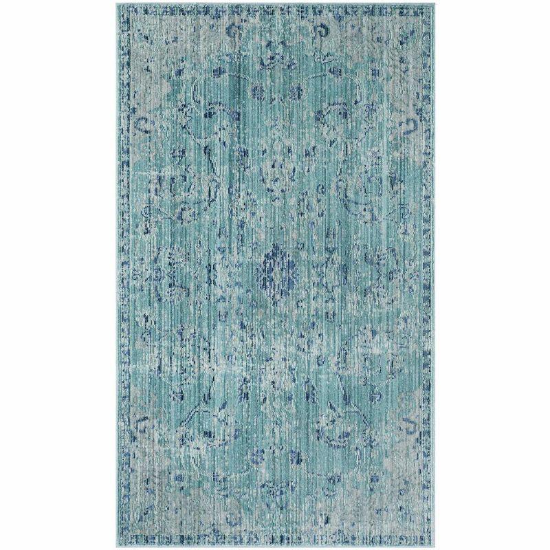 Teal Multi 3' x 5' Reversible Wool Synthetic Area Rug