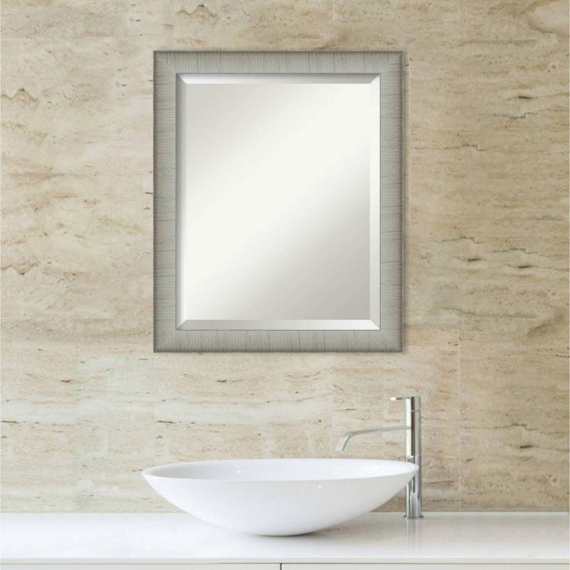 19" x 23" Elegant Brushed Framed Bathroom Vanity Wall Mirror Pewter - Amanti Art: Modern Rectangular Polystyrene, No Assembly Required