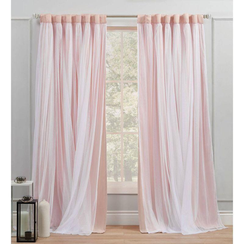 Amalgamated Textiles Exclusive Home Catarina Layered Solid Room Darkening and Sheer Hidden Tab/Rod Pocket Top Curtain Panel Pair (Set of 2)