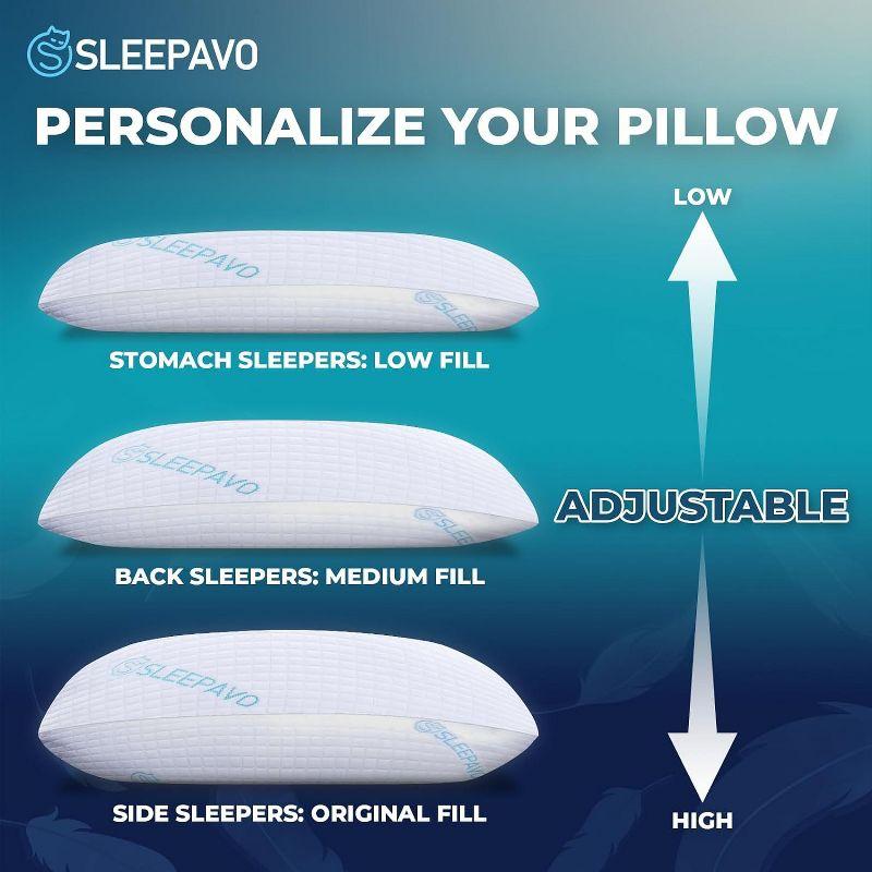 Queen Size Shredded Memory Foam Bed Pillows -  2 Pack Extra Firm Pillows (Set of 2)