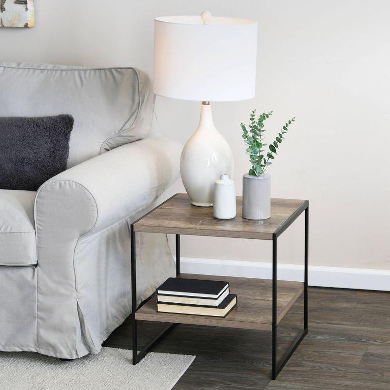 Ashwood and Black Metal Square End Table with Storage Shelf