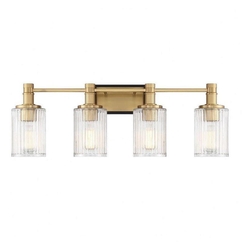 Concord Matte Black and Warm Brass 4-Light Vanity with Ribbed Glass Shades