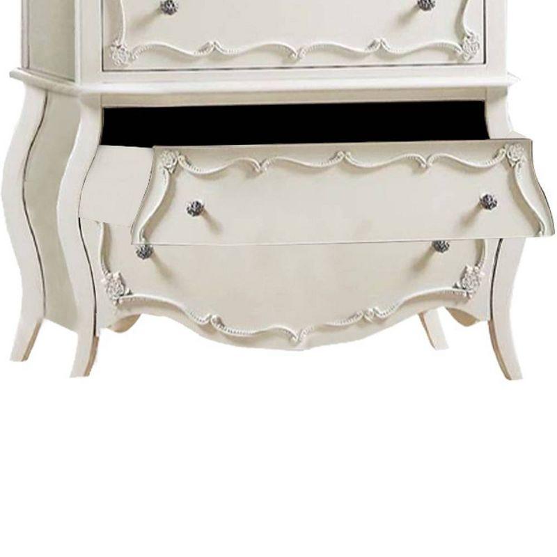 Edalene 37" Decorative Storage Drawers Pearl White - Acme Furniture: Clear Rosette Knobs, Floral Felt-Lined, Nickel Rose Hardware