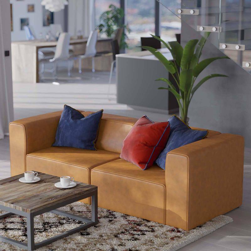 Modway 2pc Mingle Vegan Leather Sectional Sofa Loveseat Tan: Modern Upholstered Modular Couch, Wood Frame