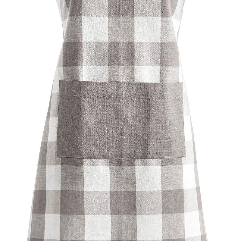 Gray and White Buffalo Check Cotton Kitchen Apron with Pocket