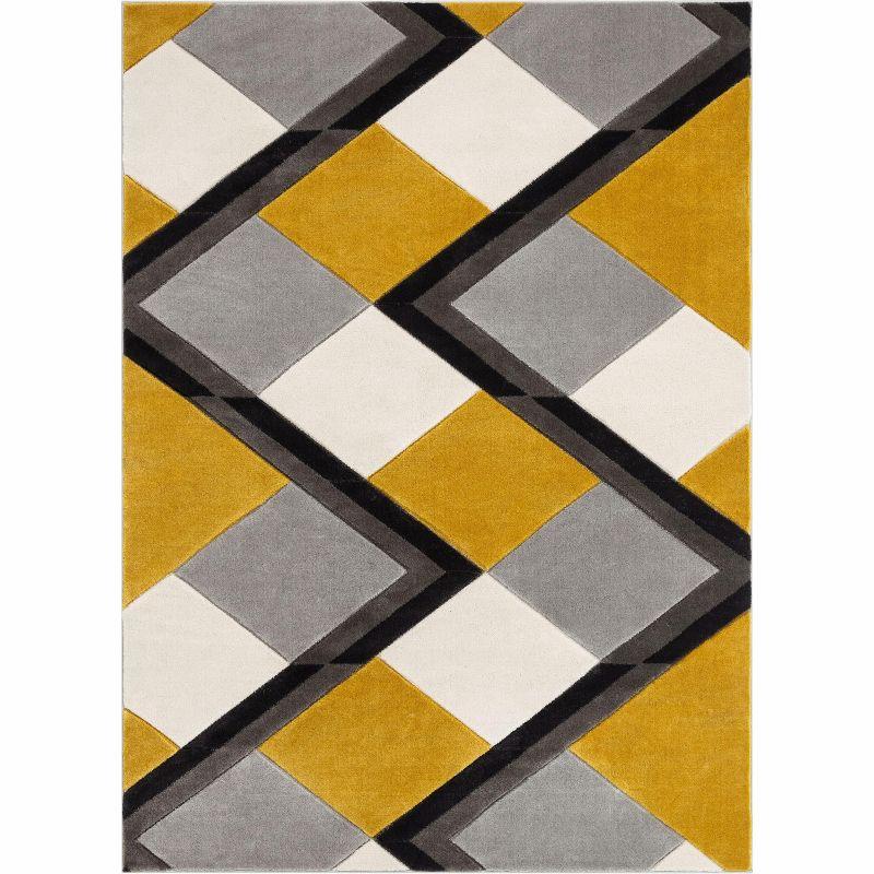 Markovich Gold Modern Geometric Stripes 3D Textured Rug