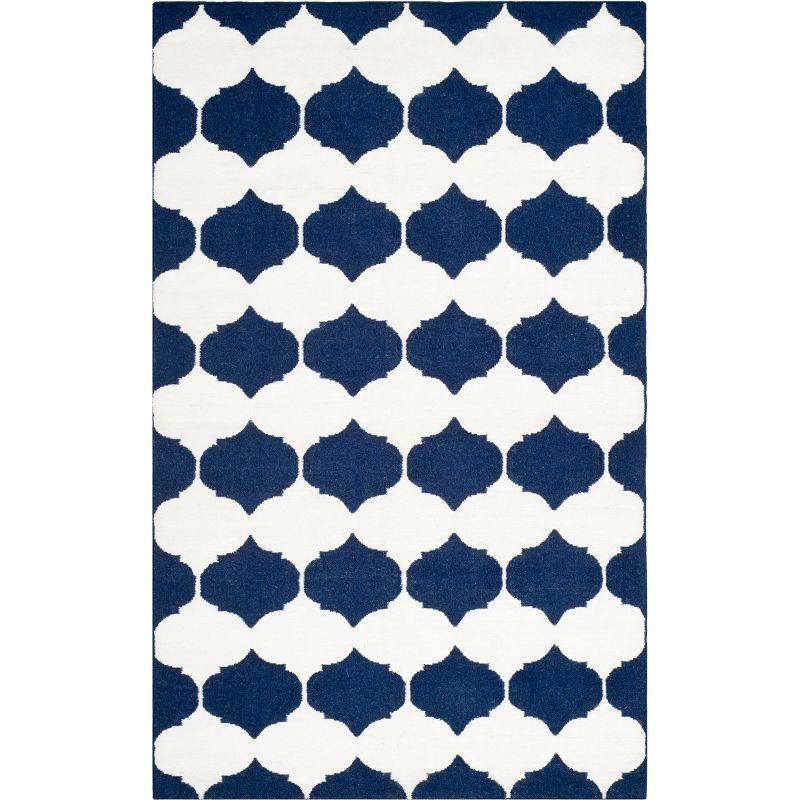 Dhurries DHU624 Hand Woven Area Rug - Navy/Ivory - 5'x8' - Safavieh.