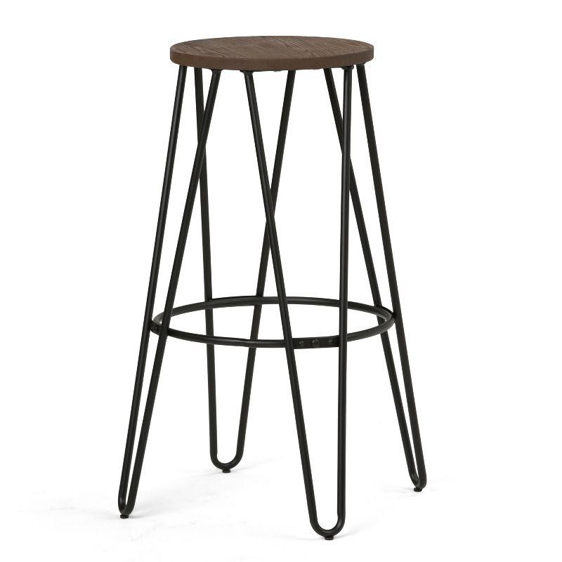 Cocoa Brown and Black Industrial Metal Barstool with Wood Seat