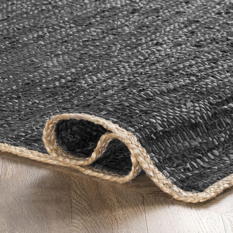 Handwoven Black Leather & Hemp 6' x 9' Flatweave Rug