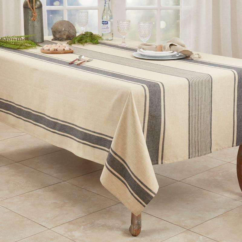 Saro Lifestyle Banded Design Farmhouse Tablecloth, Natural, 65" x 140"