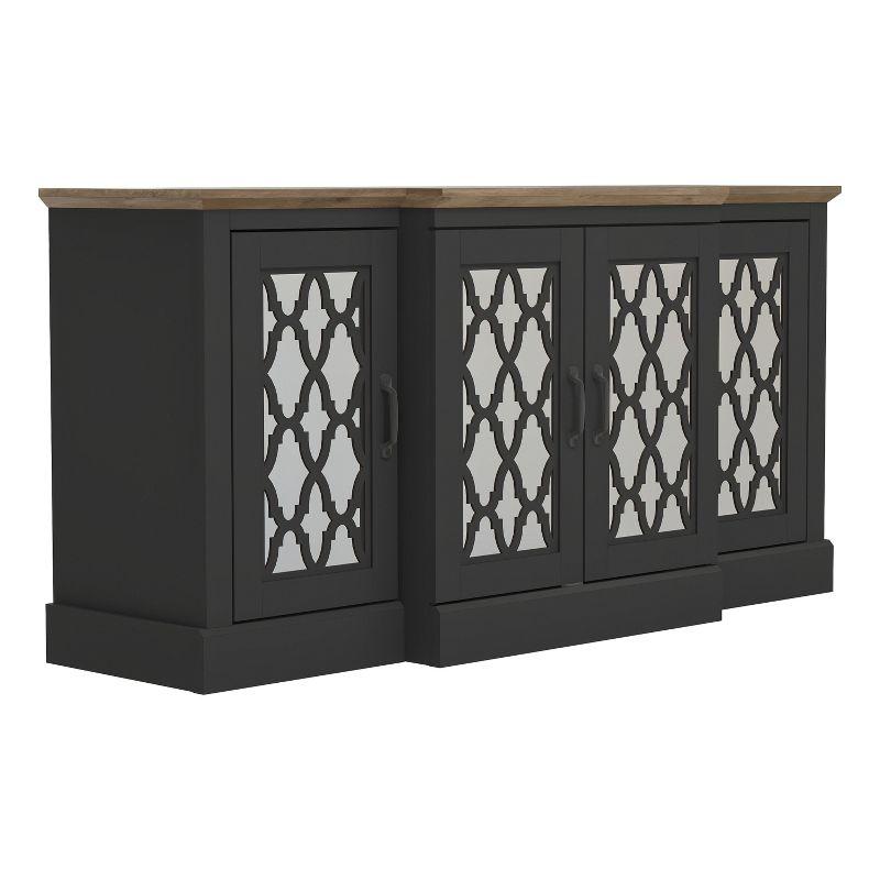 Galano Heron 59.1in. 4 Door Wide Accent Sideboard with Adjustable Shelves in Ivory, Black with Knotty Oak