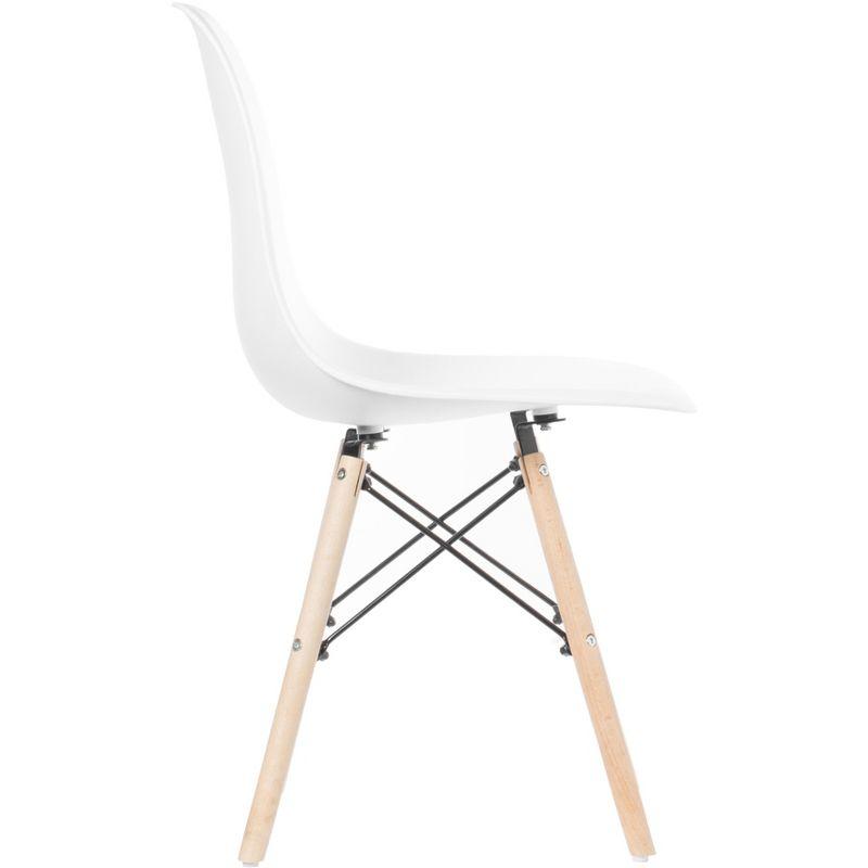 Fabulaxe Mid-Century Modern Style Plastic DSW Shell Dining Chair with Solid Beech Wooden Dowel Eiffel Legs, Set of 4 White
