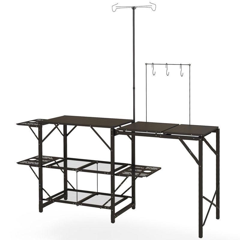 Outsunny Folding Camp Kitchen, Camping Table Cooking Station with Adjustable Lamp Stand